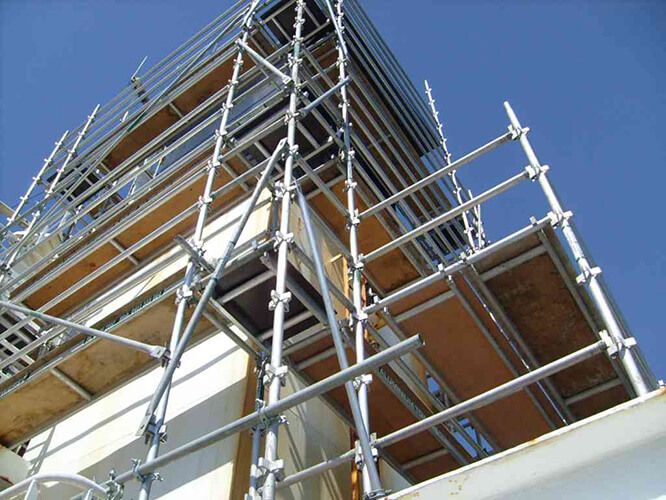 view up at the aluminium walk through scaffolding system kwikscaf erected in point piper