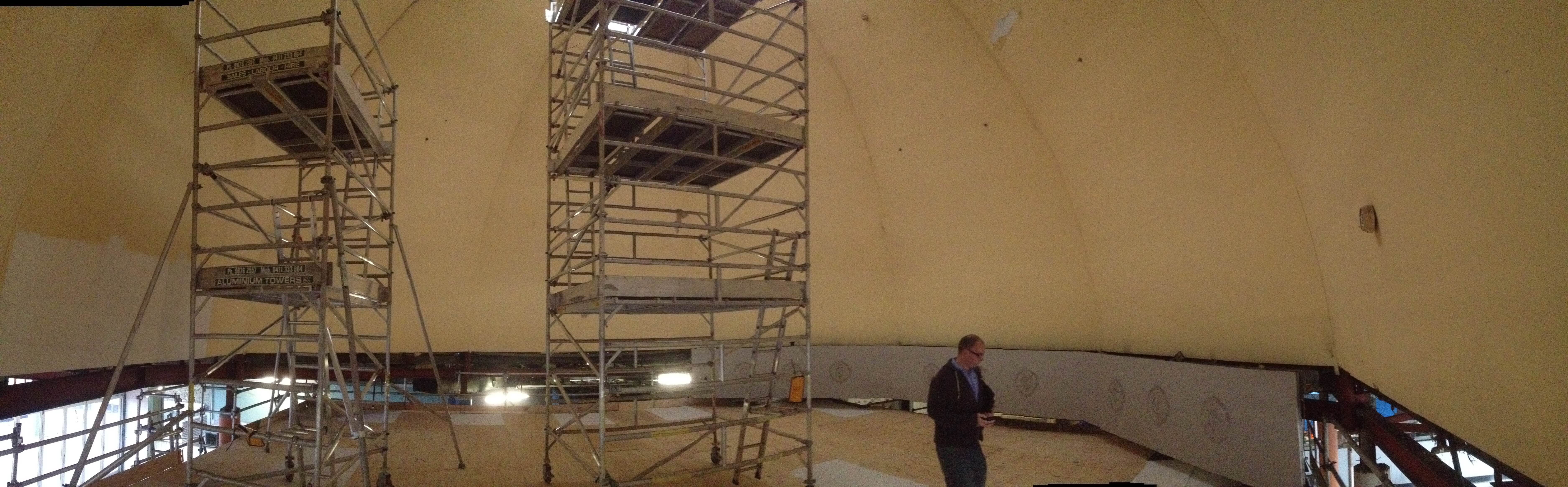 coogee palace dome interior with mobile scaffolds on scaffolding floor