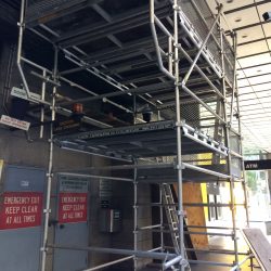 scaffold over emergency exit