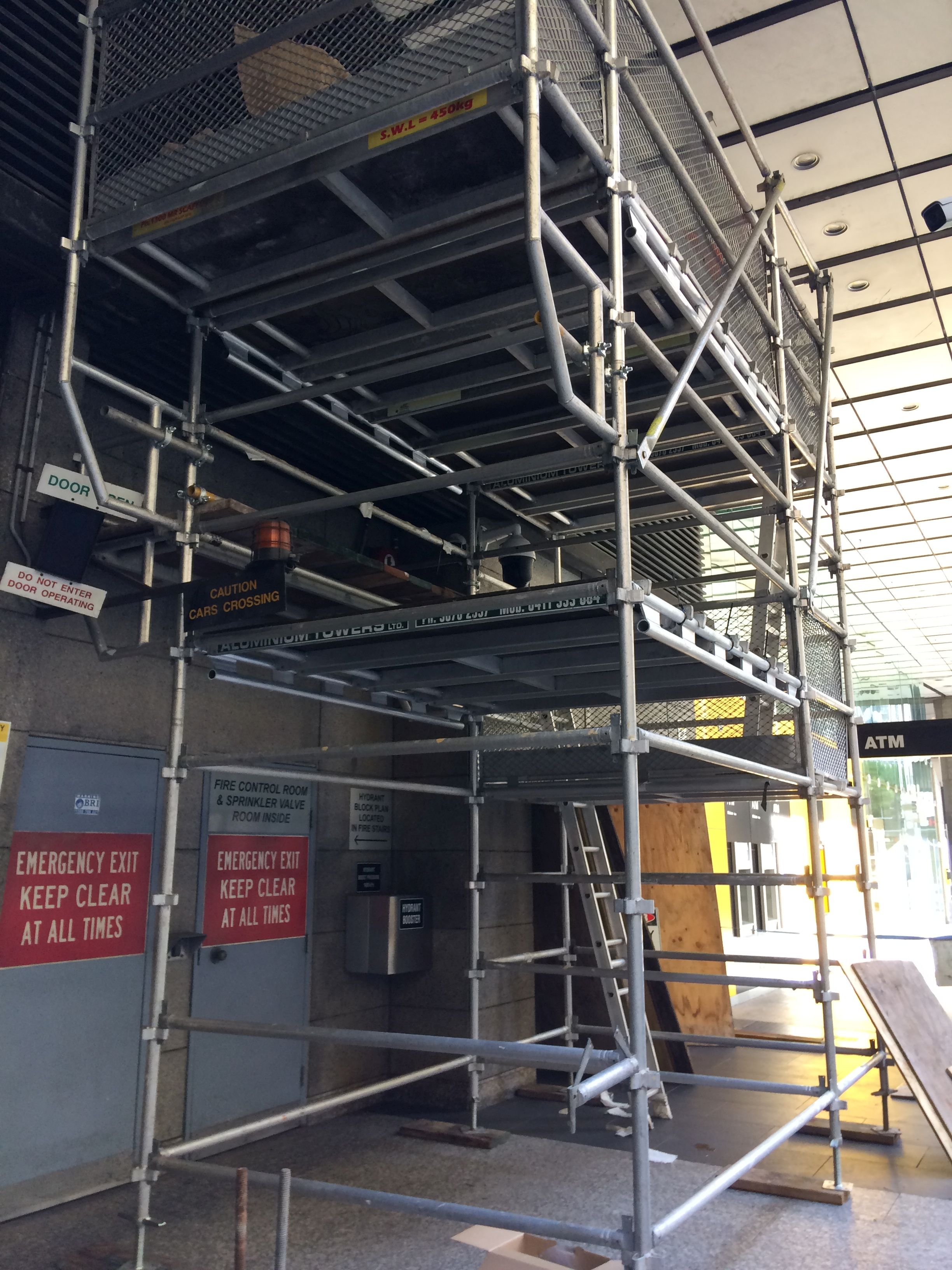 scaffold over emergency exit