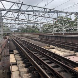 scaffold roof on rail line