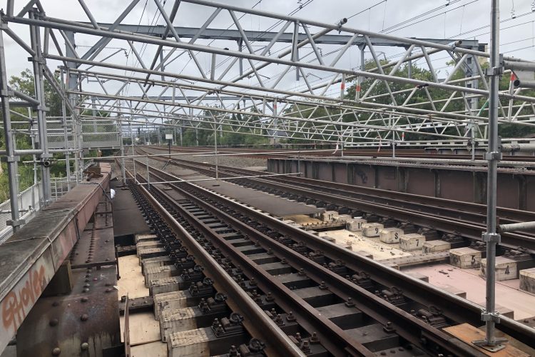 Railway Bridge Scaffolding in the rain